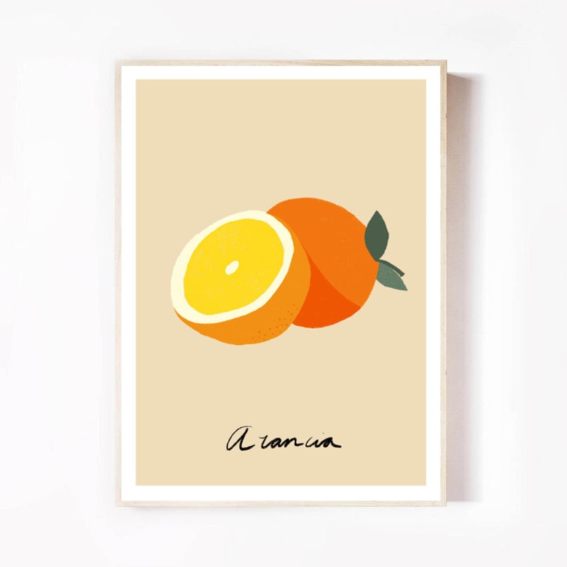 Oranje-Orange-juice-print-green-leaves-sinaasappel-arancia-groen-blaadjes-frame-wood-lijst-hout-gratisbezorgd-nederland-shop-hier